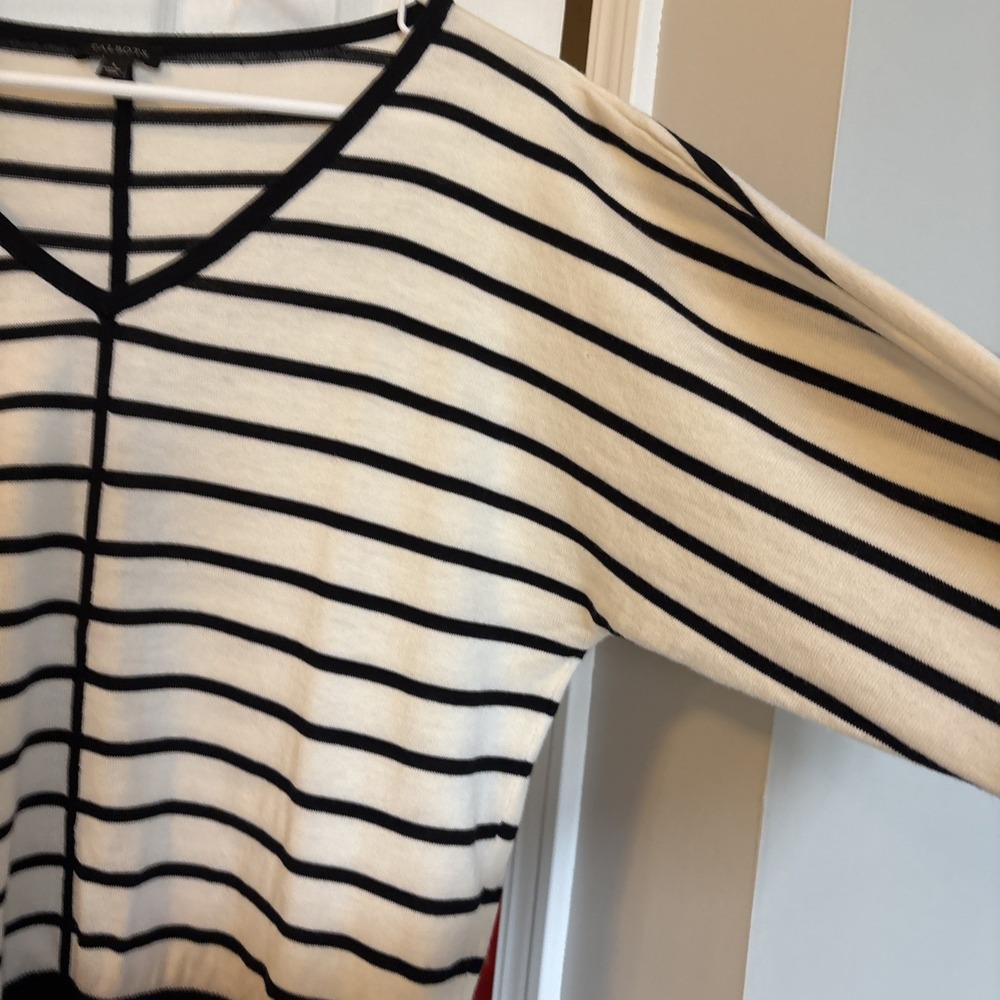 Talbotts Women's Black And White V Neck Sweater With 3/4 Sleeves Large - Picture 9 of 9